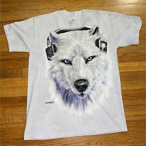 The Mountain Manimals Wolf T-Shirt Mens Large DJ Headphones NWOT